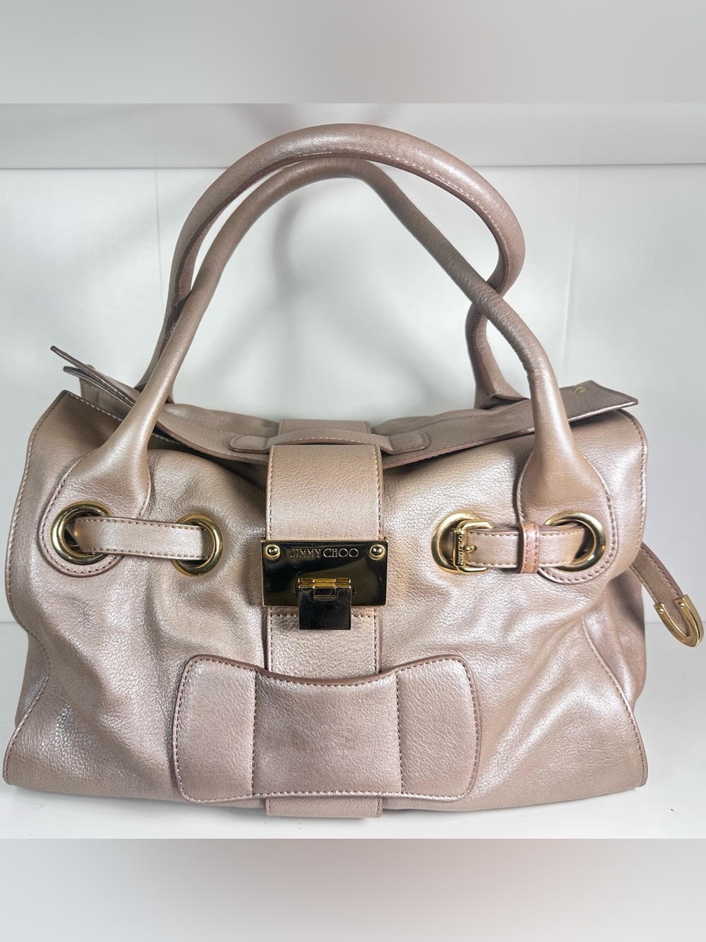 Jimmy Choo Metallic Blush Pink Leather Satchel with Gold Hardware